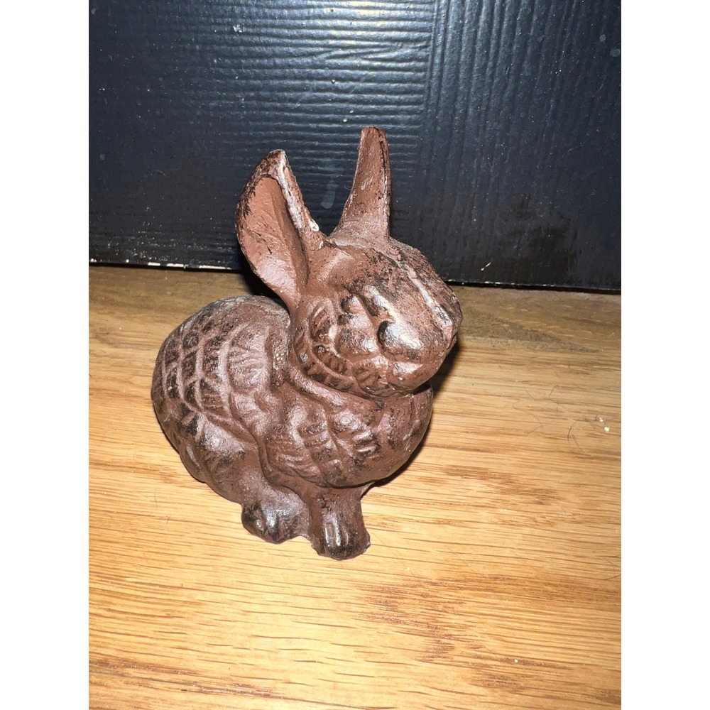 Vintage Cast Iron Bunny Rabbit Figurine Brown Metal Paperweight Doorstop Decor
